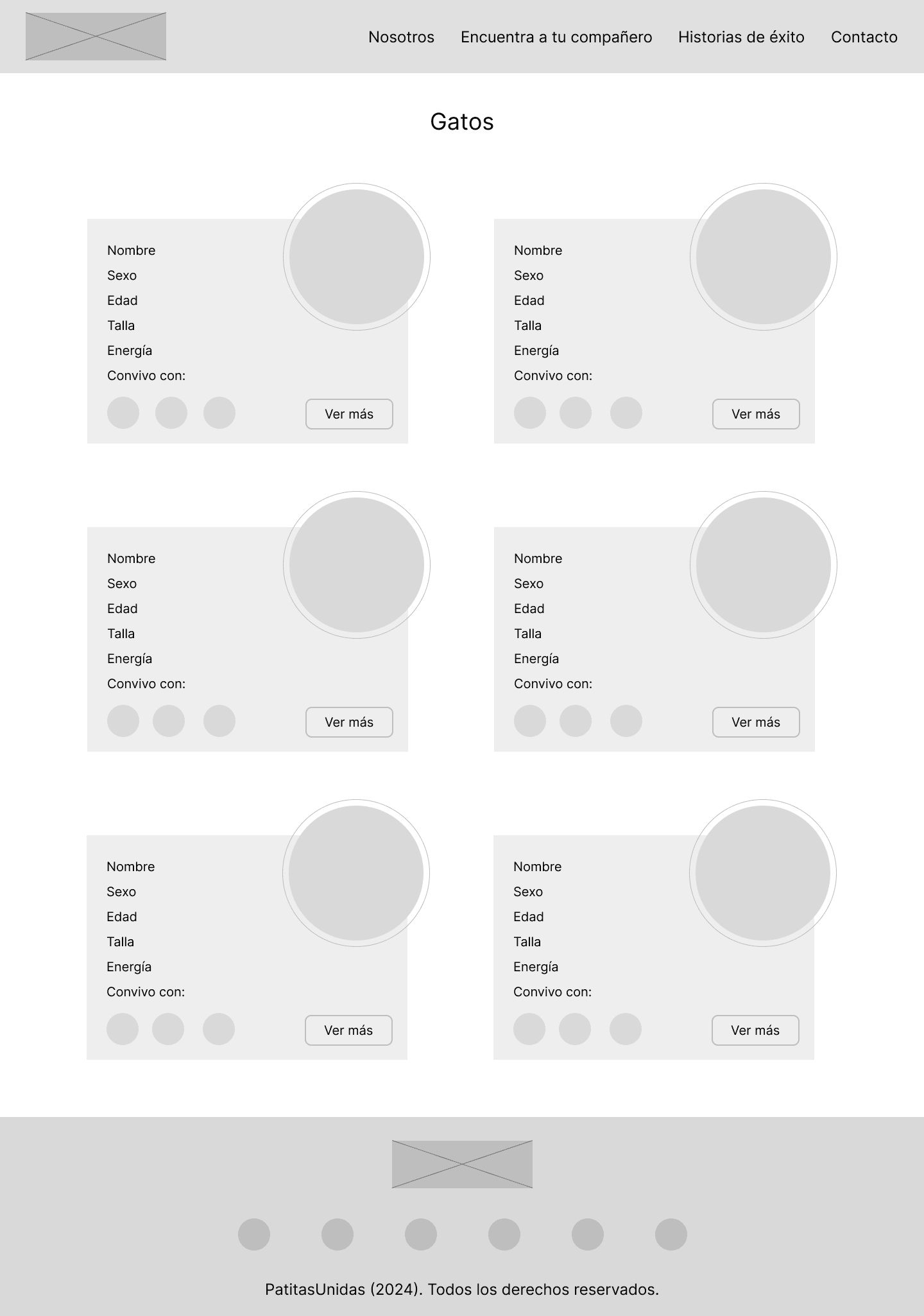 Fichas de información Patitas Unidas Wireframe