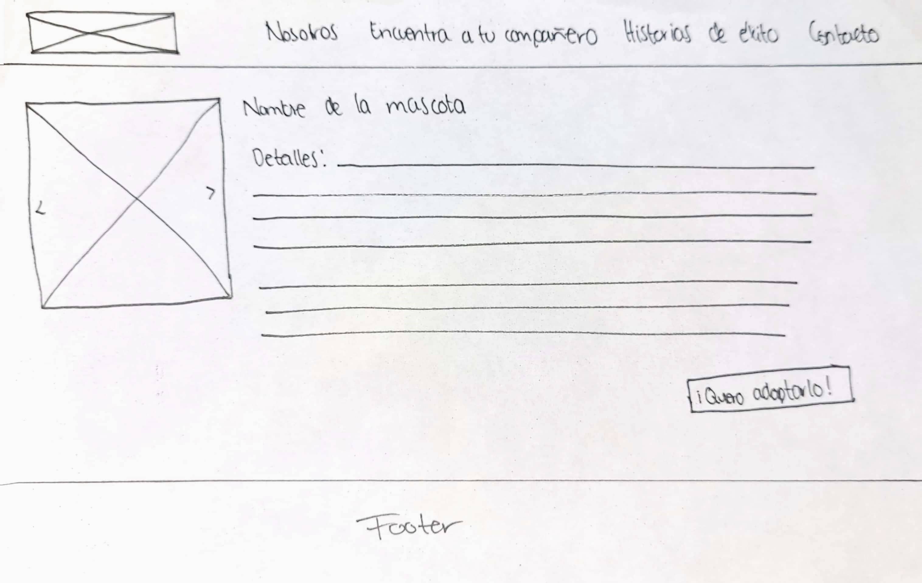 Detalles de información Patitas Unidas Wireframe