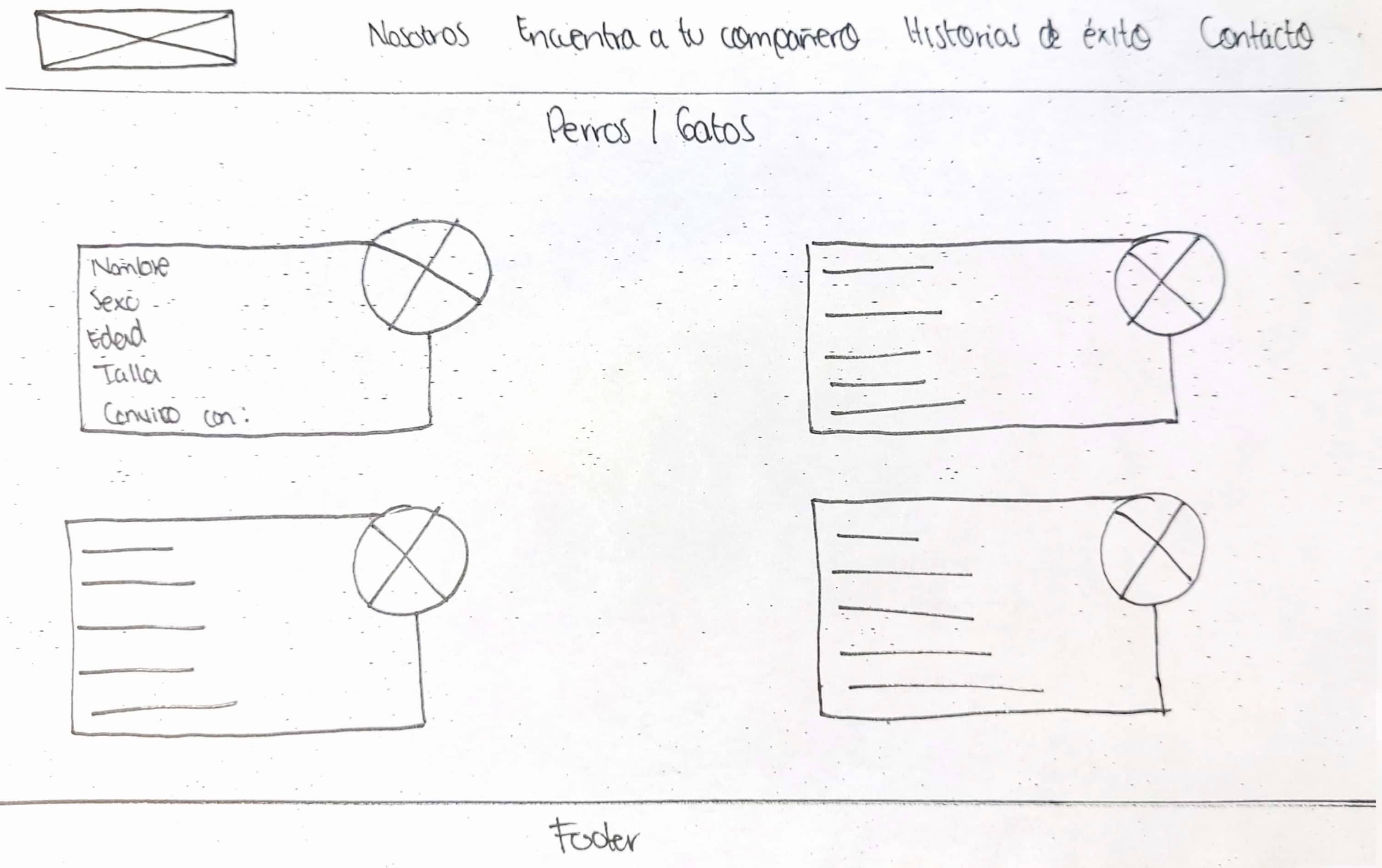 Fichas de información Patitas Unidas Wireframe